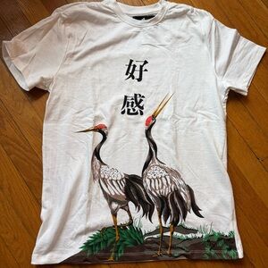 White T-Shirt with Crane Design